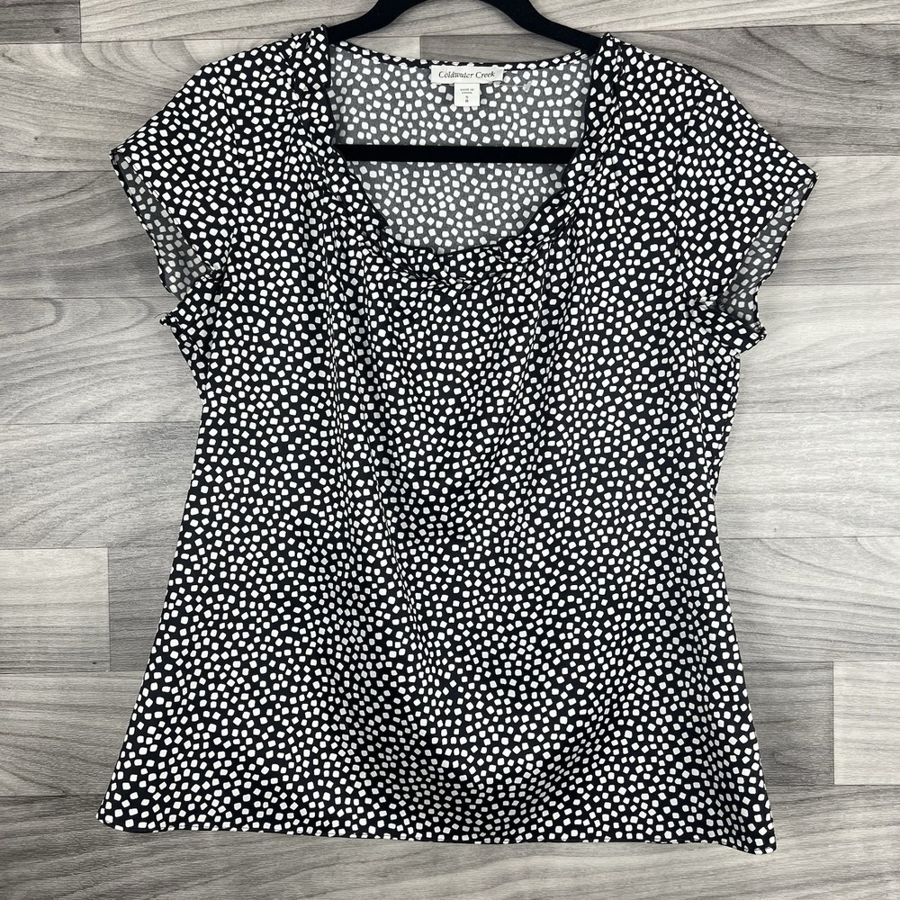 Coldwater Creek Blouse Top Womens S Black Dotted Short Sleeve Pullover‎ Career